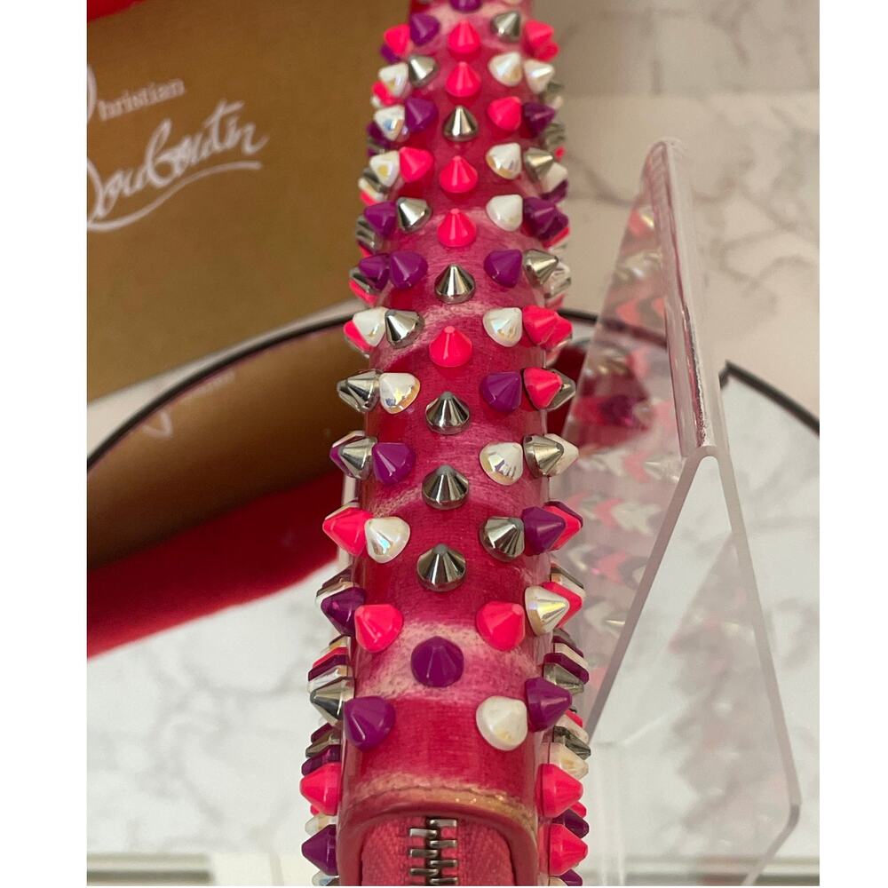 Christian Louboutin Pink Fuchsia Panettone Studded Zip-Around Wallet EUC